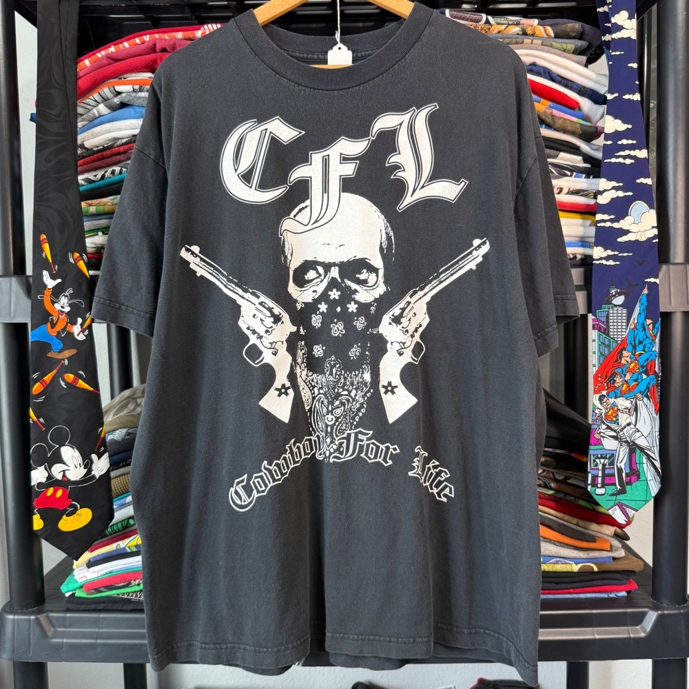 Y2K Black CFL Cowboy For Life Skull Guns Graphic T-Shirt XL